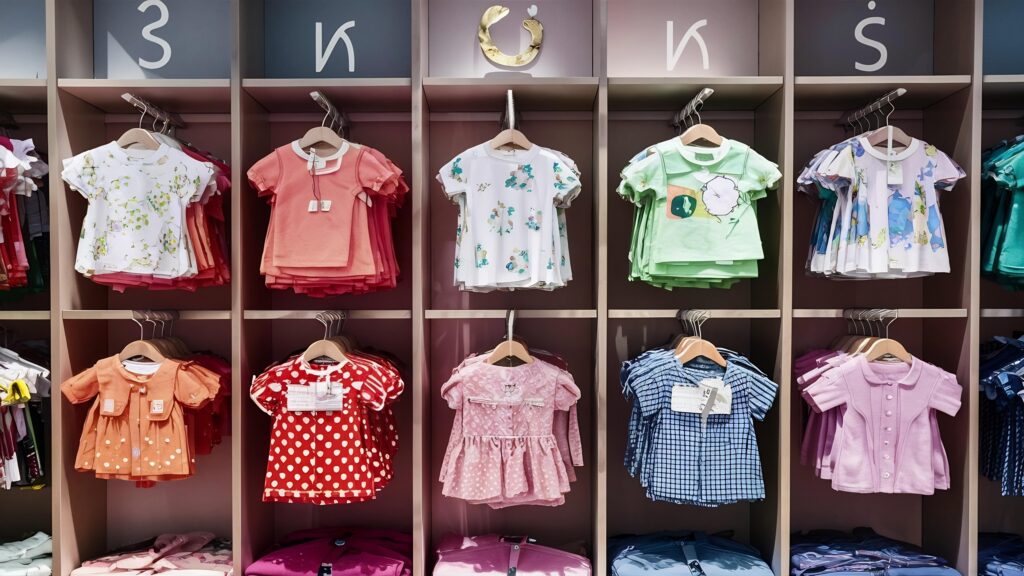 מגוון בגדים מוצגים בחנות