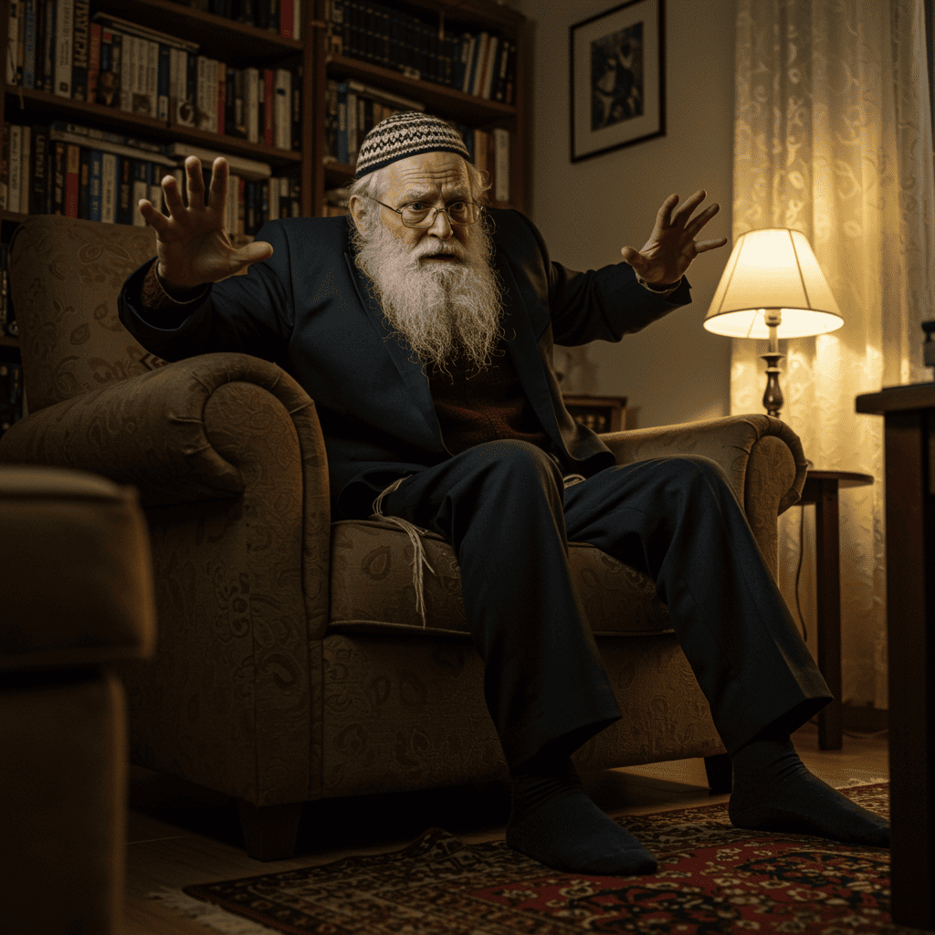 רגעי בהלה של גבר מבוגר בעת השמע העזקה